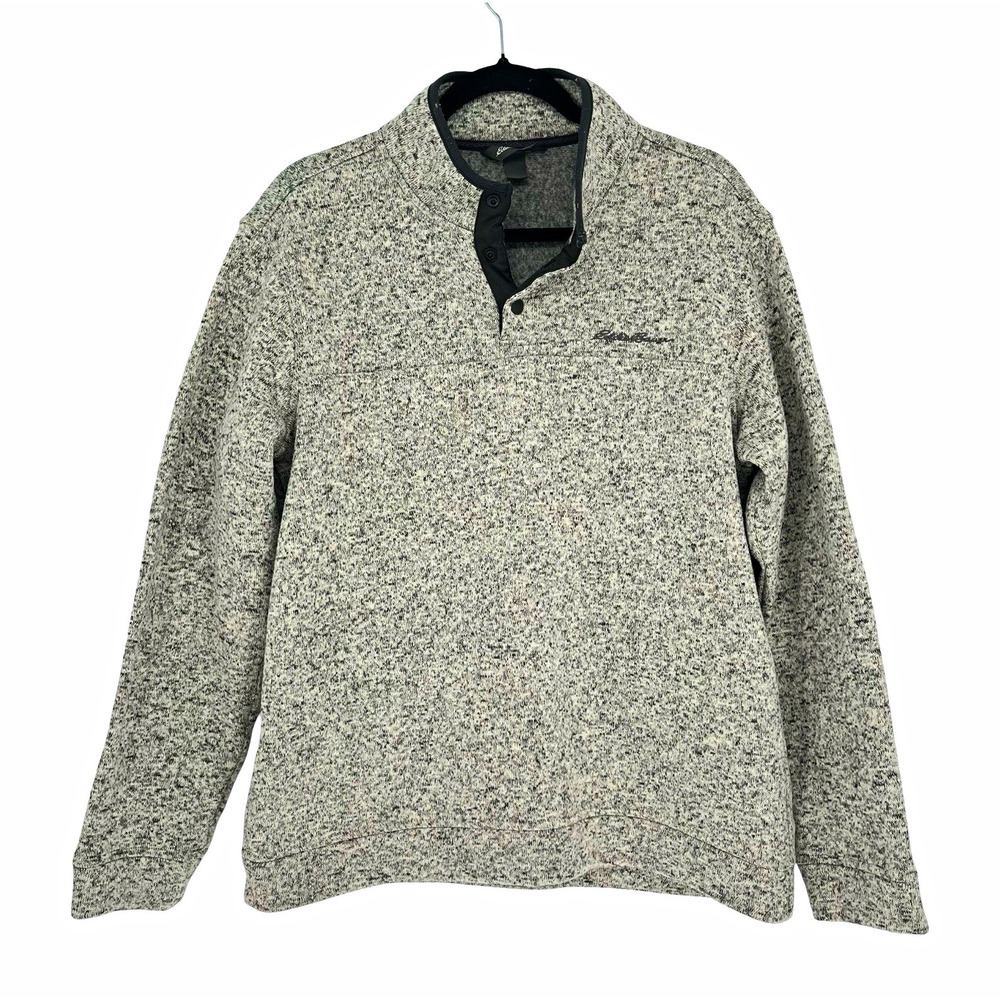 Eddie Bauer Radiator Fleece Pullover Men's L Gray Snap Mock Neck Pocket